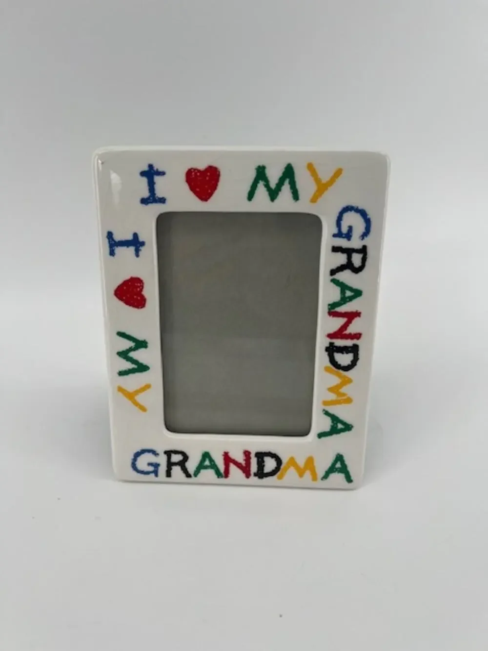 VTG 90s Ceramic Picture Frame I Love Grandma 4x6 Primary Colors Crayon RetroGift